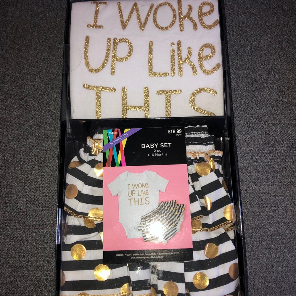 “I woke up like this” baby girl onesie set